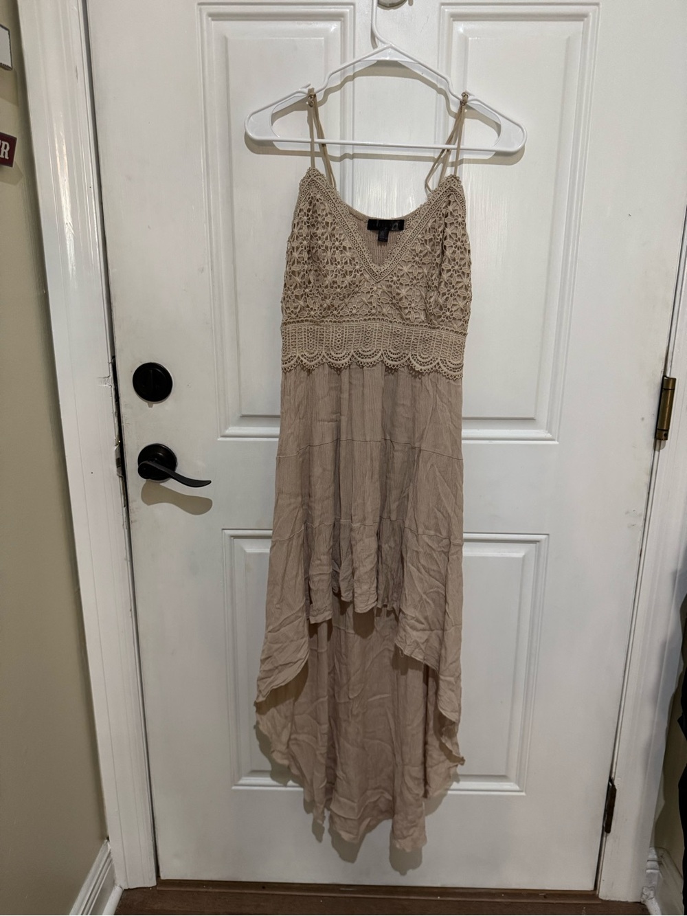 Crochet Bodice High-Low Maxi Dress - Beige